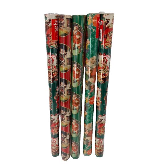 Coca-Cola Other - Lot of 5 Rolls Vintage Coca-Cola Christmas Wrapping Paper NEW SEALED